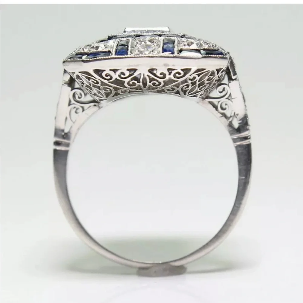 New Women’s 925 Silver Emerald Cut Sapphire Ring - Picture 5 of 6